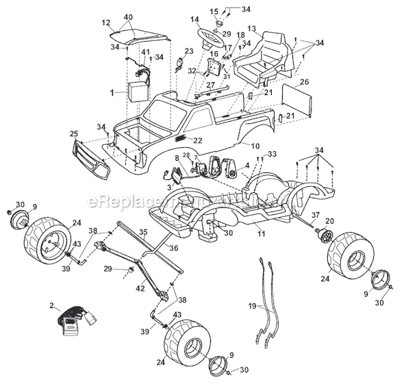 Page A Diagram and Parts List for 75548-9993  Power Wheels Ride-On Cars